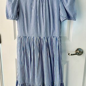 NWT J Crew Size 2 Blue&White striped tiered maxi